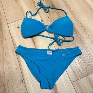 Body Glove Teal Blue Molded Cups Bikini Set with heart accent
